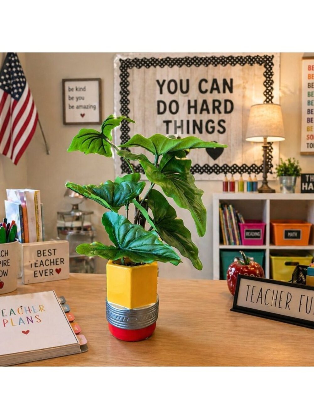 New Teacher Classroom Pencil Green Leaf Desk Fake Plant Room Home Decor